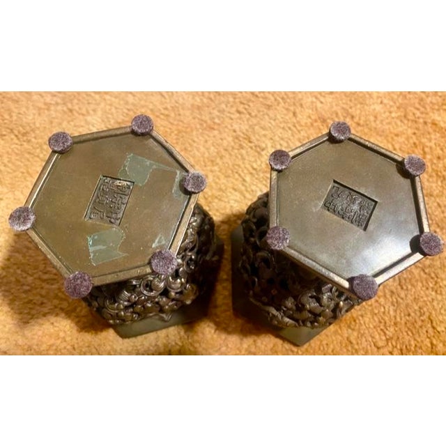 Pair of 1970s Japanese Bronze Vases With Gargoyles For Sale - Image 11 of 11