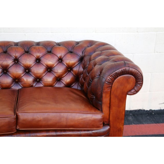 1940s Pegasus Tufted Chesterfield Sofa in Distressed Brown Leather For Sale - Image 13 of 18