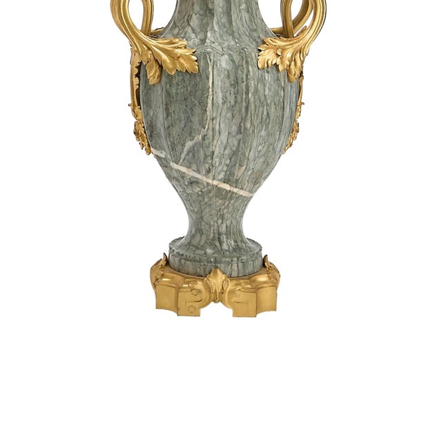 Stone Louis XVI Style Two-Handled Green Marble & Gilt Bronze Six-Light Candelabras For Sale - Image 7 of 15