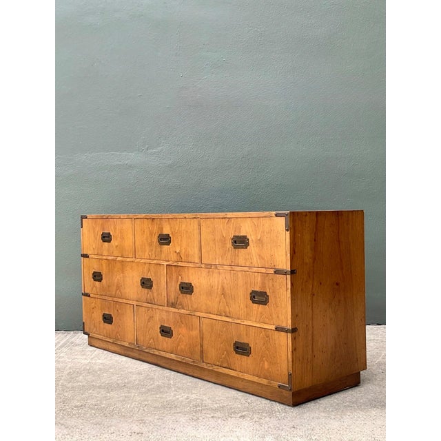 West Michigan Furniture Co. Vintage Brass Accented Campaign Dresser For Sale - Image 4 of 17