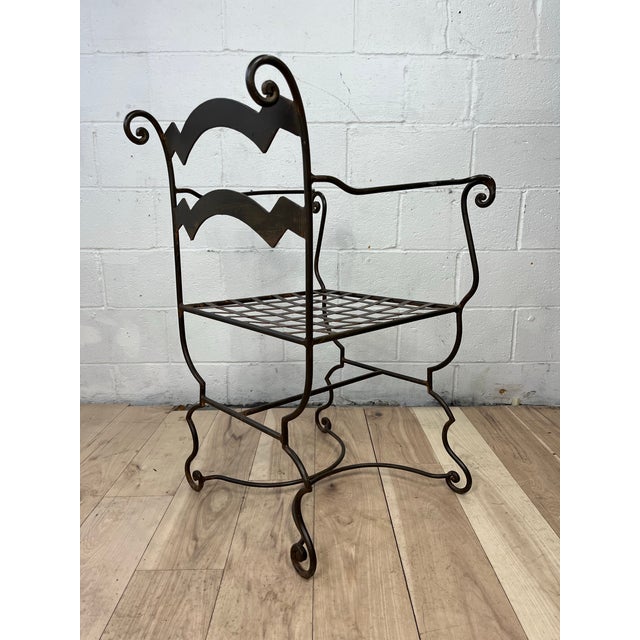 Vintage Wrought Iron Curule Armchair With Sculptural Scrollwork For Sale - Image 9 of 11