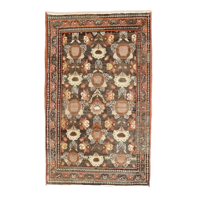 Early 20th Century Zabihi Collection Brown Persian Mahal Throw Rug - 2'4" x 3'9" For Sale