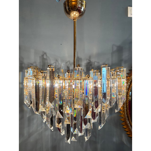 Cristal Triedri Murano Glass Chandelier by Venini For Sale - Image 12 of 18