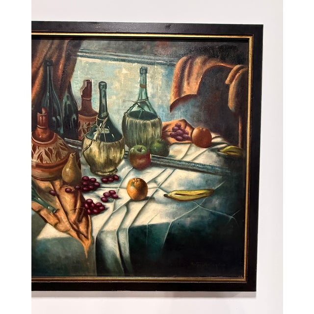 Martin J. Murray, Wine & Fruit Still Life, 1961 Painted in 1961, this signed oil on canvas by Rhode Island artist Martin...