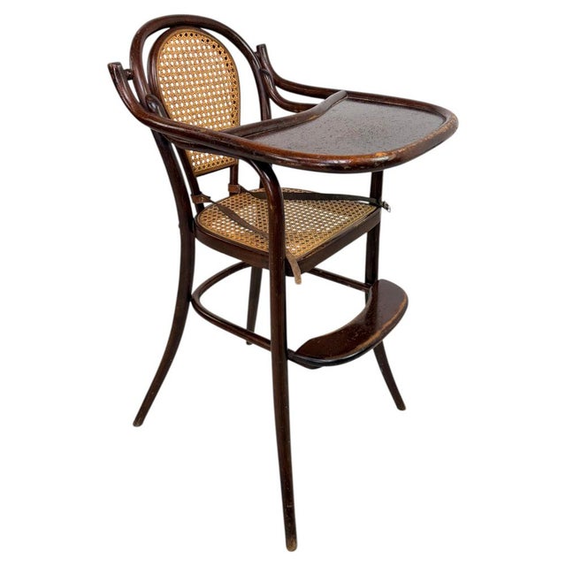 Antique Bentwood Childrens High Chair with Folding Tray and Caned Seat, 1890s For Sale - Image 11 of 11