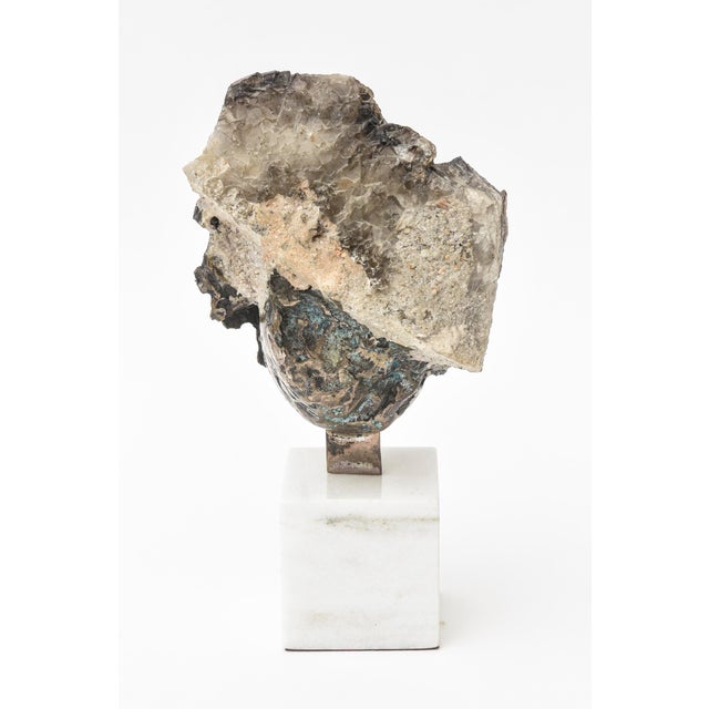 Metal Silvered Bronze, Amethyst, Quartz and Enamel Sculpture on Marble Base For Sale - Image 7 of 11