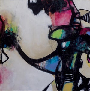 Jitterbug by Nicole Hyde | Mixed Media Abstract composition with vibrant colors and shapes.