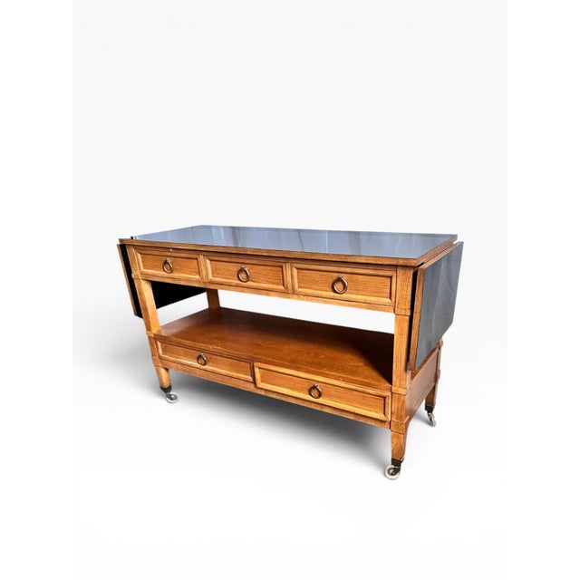 Baker Furniture Company Baker Furniture Milling Road Walnut Drop-Leaf Serving Cart / Console on Casters For Sale - Image 4 of 10