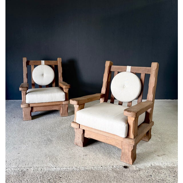 1960s Brutalist Oak Lounge Chairs, Belgium, 1960s, Set of 2 For Sale - Image 5 of 18