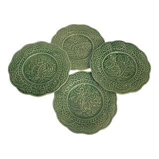 Bordallo Pinheiro Green Floral Pattern Salad Plates - Set of 4 For Sale