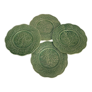 Vintage Bordallo Pinheiro Green Floral Pattern Salad Plates - Set of 4