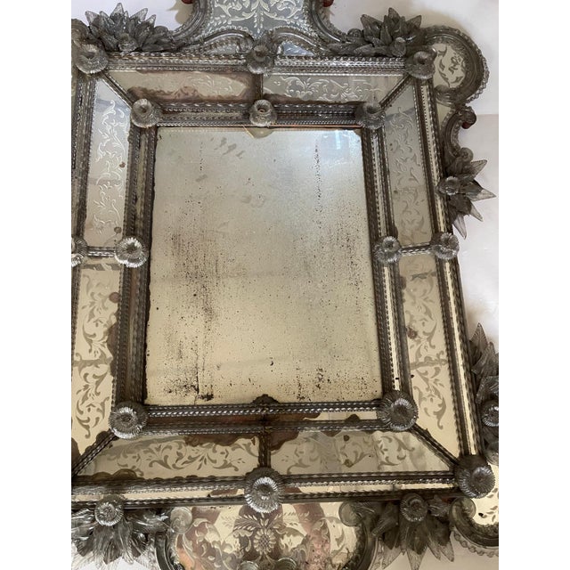 Venetian Mirror in Engraved Glass with Applied Flowers, 1890s For Sale - Image 5 of 18
