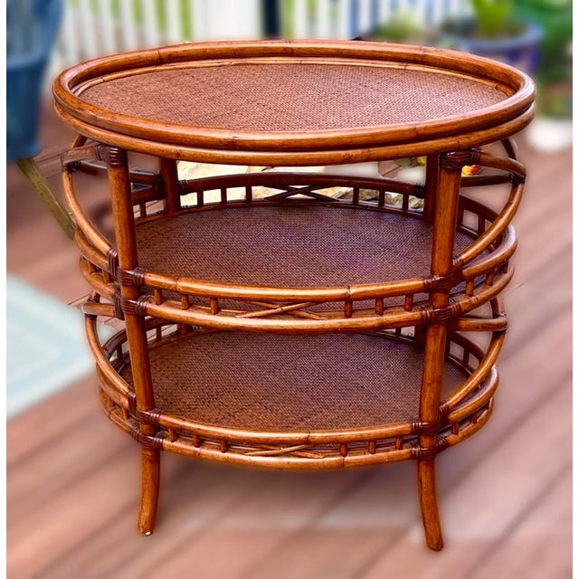 Palecek Palecek Rattan Bamboo 3 Tier Table For Sale - Image 4 of 11