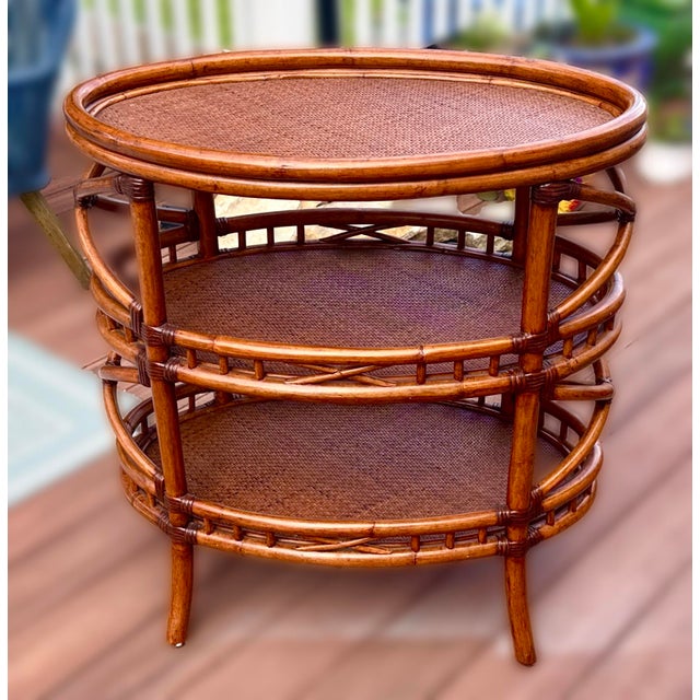 Palecek Tiered Palecek Rattan Bamboo Table For Sale - Image 4 of 11