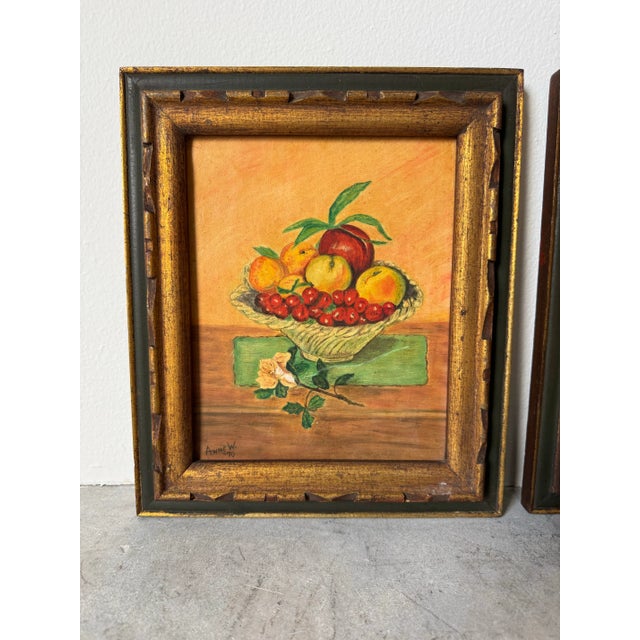 1973 Anne W. Still Life Fruit Bowl Oil on Canvas Paintings – A Pair For Sale - Image 4 of 9