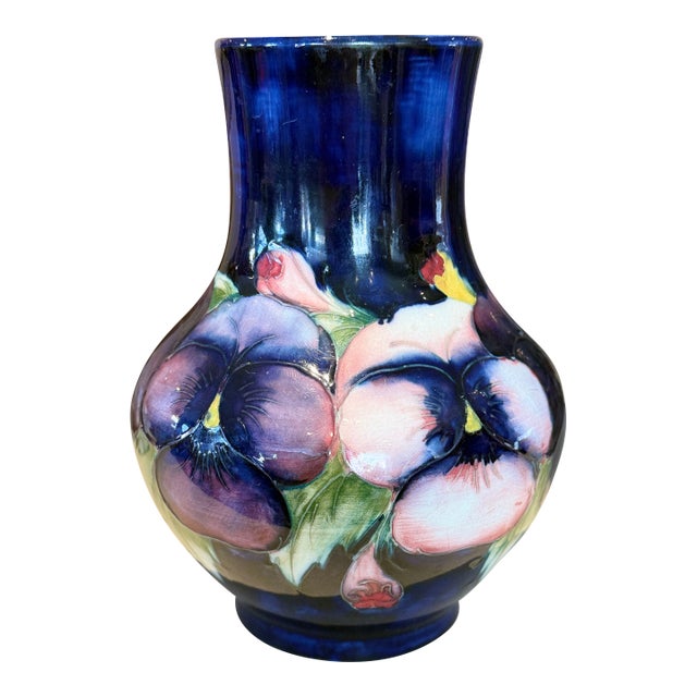 Vintage Moorcroft Pansy Vase 7 Inch Floral Design For Sale
