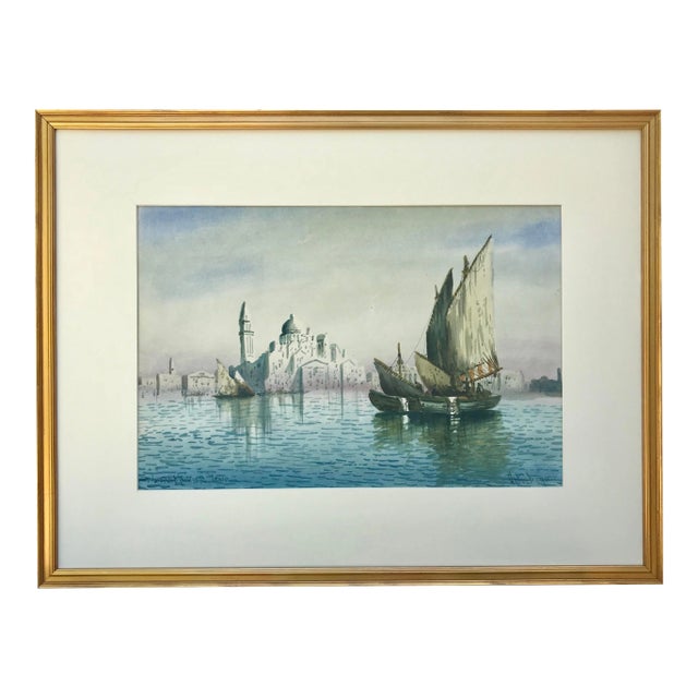 Antique Original Watercolor Grand Canal Venice Italy by Anton Puriya For Sale