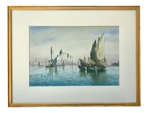 Antique Original Watercolor Grand Canal Venice Italy by Anton Puriya