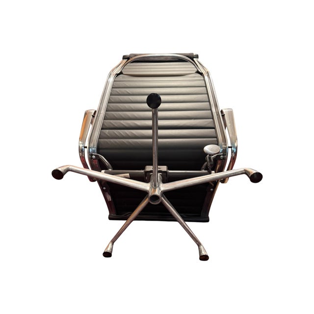 Mid-Century Modern Herman Miller Eames Aluminum Group Ea 124 High-Back Ribbed Leather Lounge Chair For Sale - Image 3 of 8
