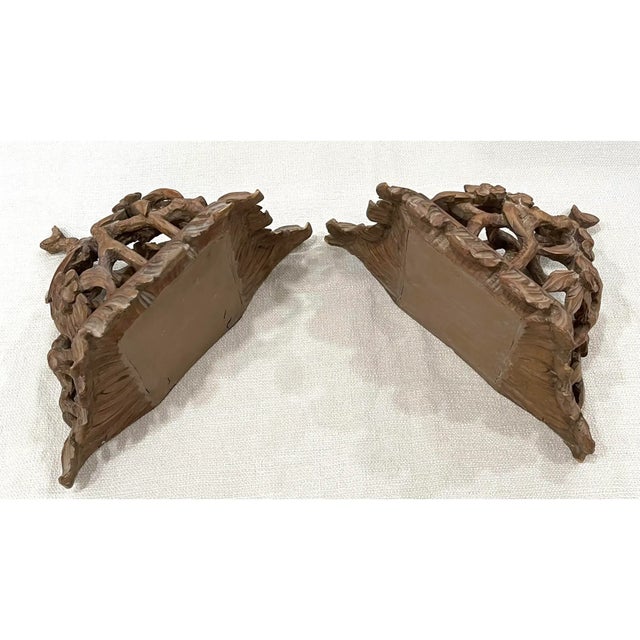 Early 20th Century Vintage Carved Faux Bois Floral Wall Shelves For Sale - Image 5 of 10
