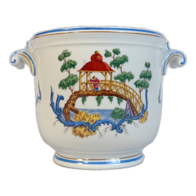 Vintage Richard Ginori Petite Porcelain Chinoiserie Cachepot Planter For Sale
