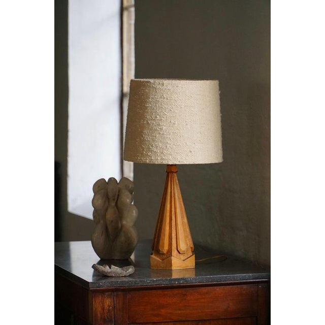 Beige Scandinavian Modern Sculptural Hand-Carved Wooden Table Lamp, Denmark, 1970s For Sale - Image 8 of 13