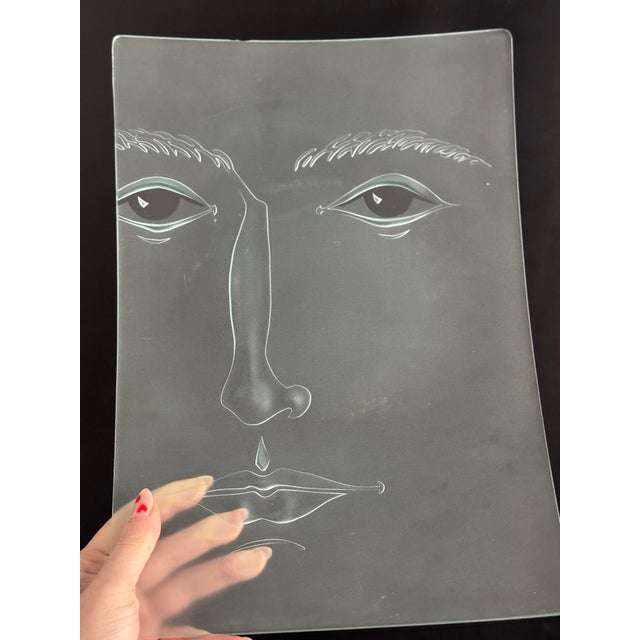 Glass Mid 20th Century Cubism Etched Glass Face Trays- Set of 2 For Sale - Image 7 of 10