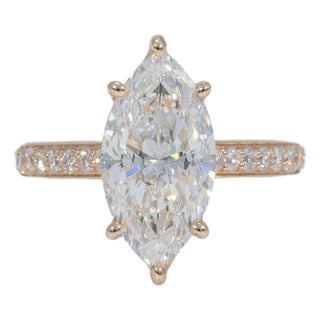 3Ct Lab-Grown Diamond Ring With Earth-Mined Diamond Accents in Solid 14k Gold, Size 6.75 For Sale