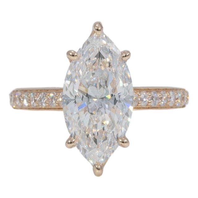 3Ct Lab-Grown Diamond Ring With Earth-Mined Diamond Accents in Solid 14k Gold, Size 6.75 For Sale