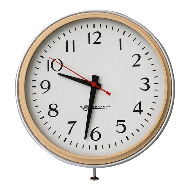 Vintage Edwards Industrial Electric Wall Clock With Aluminum Case – Mid-Century Modern For Sale