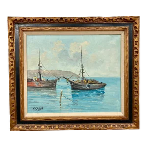 P. Vitolante, Seascape Oil Painting, Framed