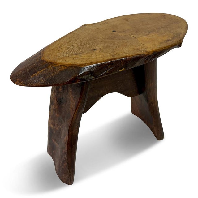 Mid-Century Rustic Wooden Slab Stool, 1960s For Sale - Image 9 of 14
