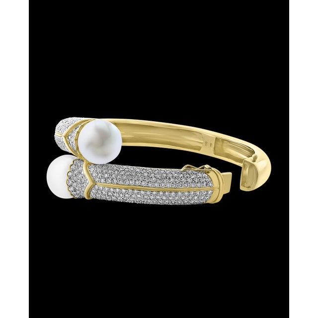 South Sea Pearl and 8 Carat Diamond Bangle in 18 Karat Yellow Gold Estate For Sale - Image 17 of 18
