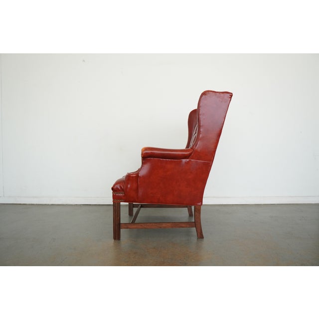 Wood Vintage Wingback Tufted Armchair For Sale - Image 7 of 16