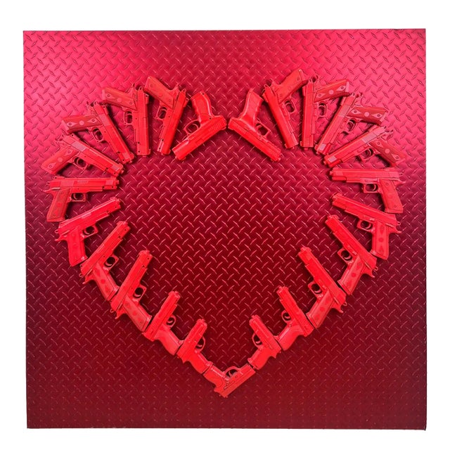 Charles Gitnick Heart of Guns Red Conceptual Mix Media 2024 For Sale