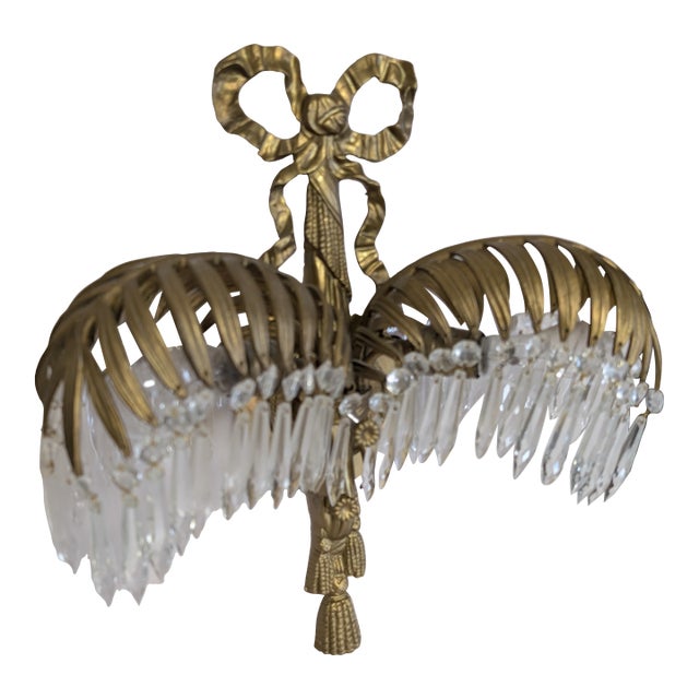 Mid 20th Century Baccarat Style Crystal Bronze Palm Tree Leaf Sconce For Sale