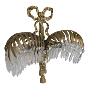Mid 20th Century Baccarat Style Crystal Bronze Palm Tree Leaf Sconce