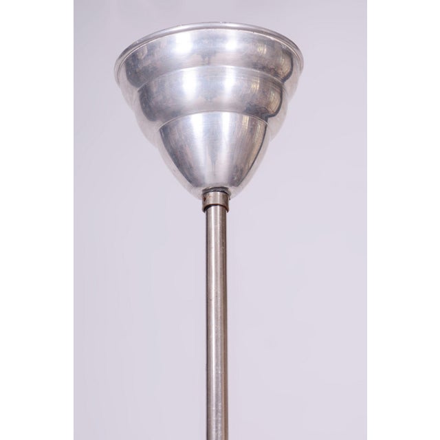 Bauhaus Chandelier in Chrome, Steel and Frosted Glass, Czech, 1930s For Sale - Image 4 of 9