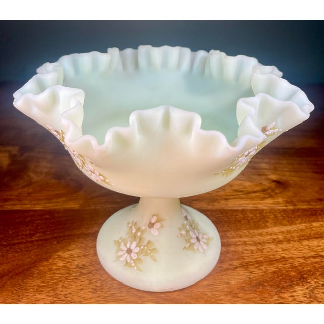 1970s 1970s Fenton Uranium Glass Daisies on Custard Round Pedestal Compote For Sale - Image 5 of 12