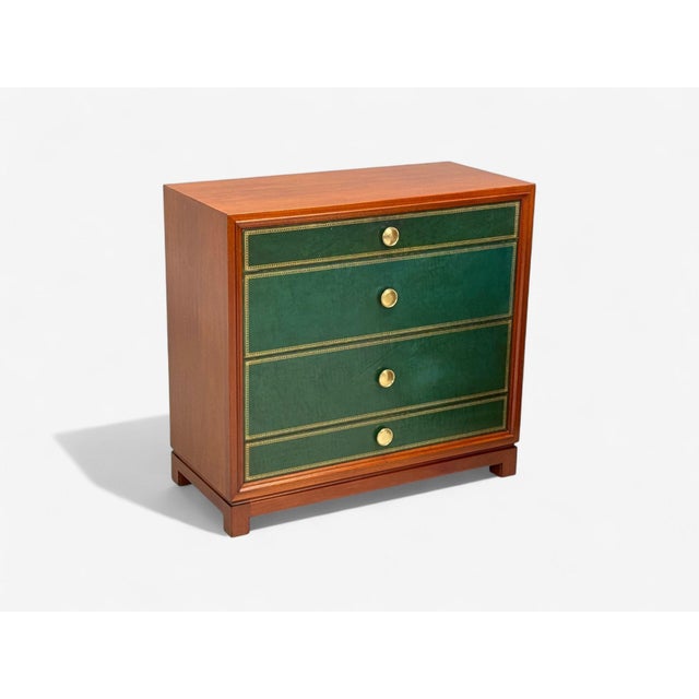 Tommi Parzinger, Wood, Brass, Green Leather, Chests of Drawers, Usa, 1950s For Sale In New York - Image 6 of 14