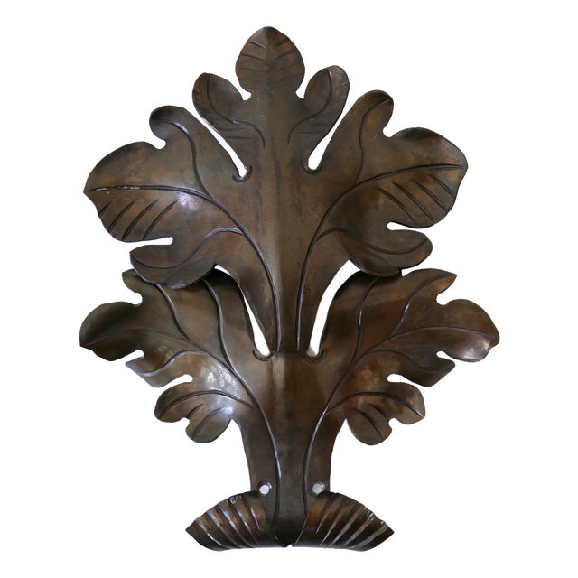 Mid-Century Modern Brass Oak Leaf Wall Lamp, 1960s For Sale