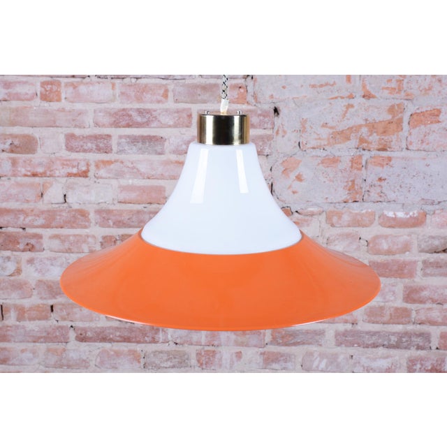 Orange Mid-Century Chandelier in Brass and Lacquered Steel, Czech, 1960s For Sale - Image 8 of 18