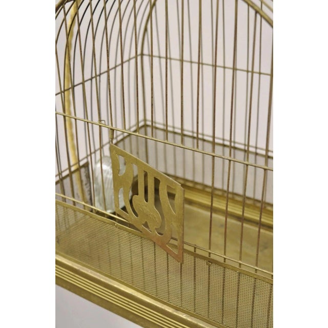 Beige Antique Hendryx Art Nouveau Wrought Iron Bird Cage & Stand With Flowers and Vine For Sale - Image 8 of 12