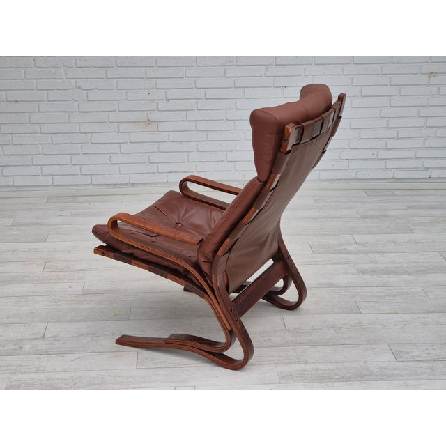 Vintage Scandinavian Lounge Chair in Leather, 1970s For Sale - Image 12 of 18