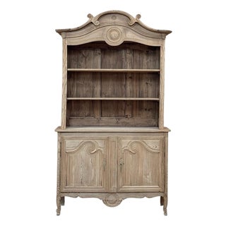 19th Century French Normandy Louis Philippe Period Stripped Pine Buffet À Deux Corps ~ Bookcase For Sale