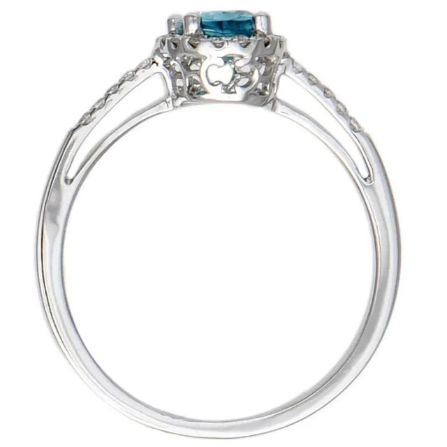 14KW Blue Zircon(1.32) & Diamond Halo Ring, size 7 For Sale - Image 4 of 5