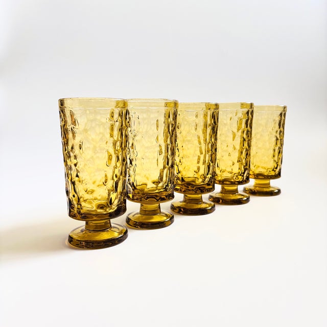 Glass Fostoria Pebble Beach Yellow Water Goblets - Set of 5 For Sale - Image 7 of 9