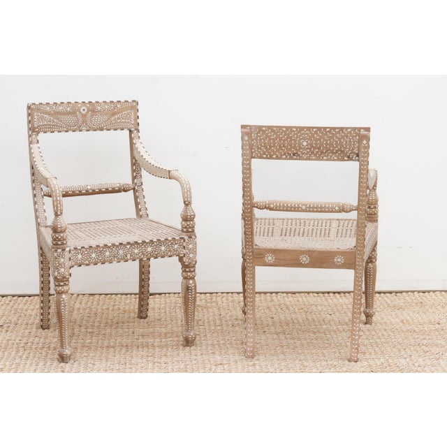 Wood Set of Six, Peacock Inlay & Cane Dining Chair For Sale - Image 7 of 9