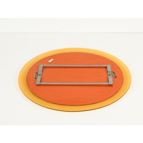 Italian Oval Orange and Pink Beveled Mirror attributed to Antonio Lupi for Cristal Luxor, 1960s For Sale - Image 10 of 18