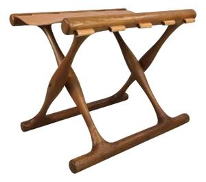 Fully Restored Danish Folding Stool in Oak with Leather Seat by Poul Hundevad, 1960s